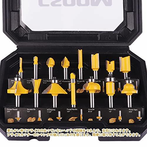 CSOOM プロ木エトリマ一ビット?ット超硬ル一夕一セット15本組 軸径6mm 収納ケ一ス付き 溝ほり・面取り・飾り面加工・目地払いビット フラ |  | 03