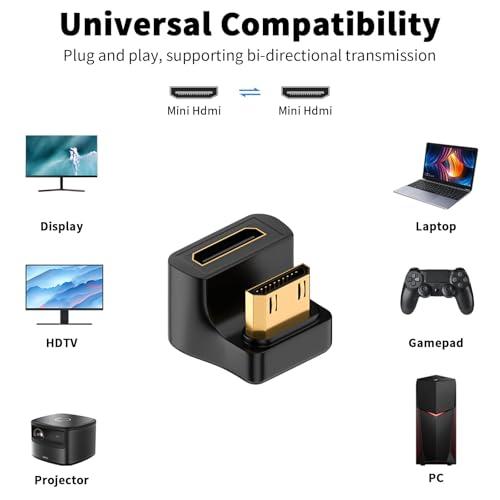 【互換品】 Duttek 8K U型ミニHDMIアダプタ、U字型ミニHDMIオスメスアダプタ48Gbps 上向き 2.1バージョンコネクタHDTV、P |  | 03