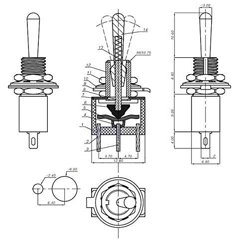 CESFONJER 15個SPDTミニマイクロトグルスイッチ、オン/オン3ピン2ポジションミニチュアトグルスイッチAC 125V / 6A |  | 05