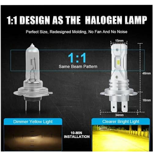 スーパーブライト バイクにも最適 H7 LED ヘッドライト 車 バイク イエロー 黄色 12V 直流車用 爆光 小型 無極性 ファンレス 車検 |  | 02