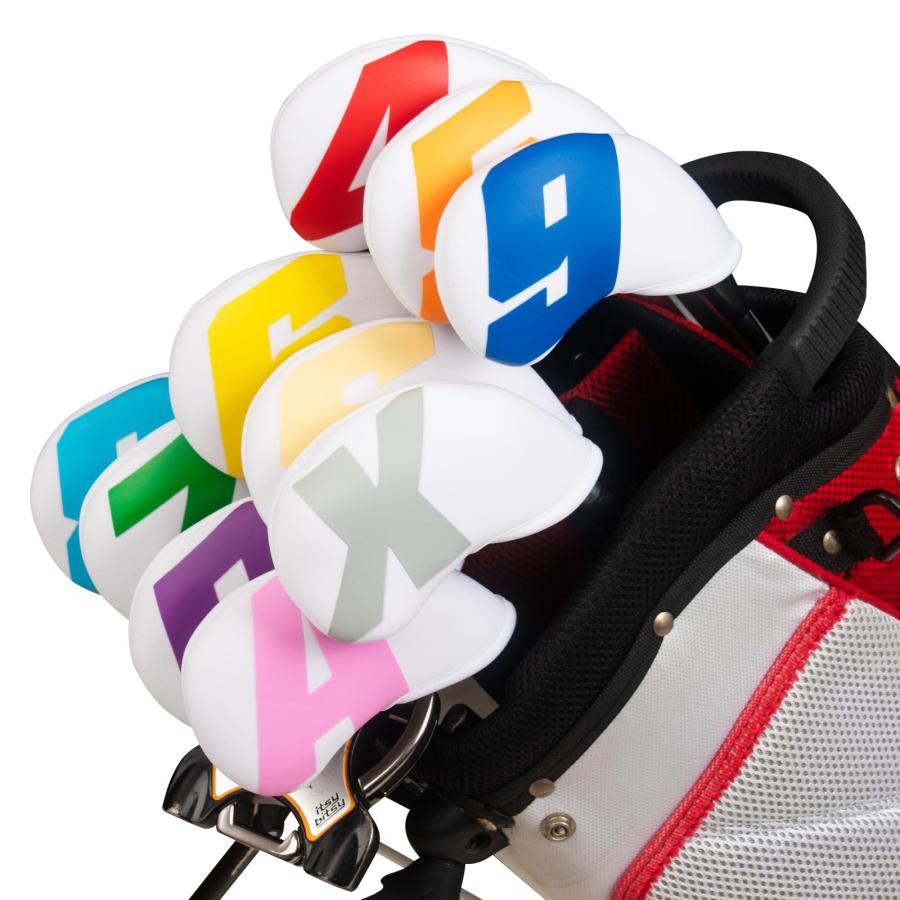 ゴルフアイアンカバー クラブヘッドカバー 10枚セット 4-9PASX ネオプレン製 伸縮性ある 大きい番号 白いベース＆カラフル番号 |  | 01