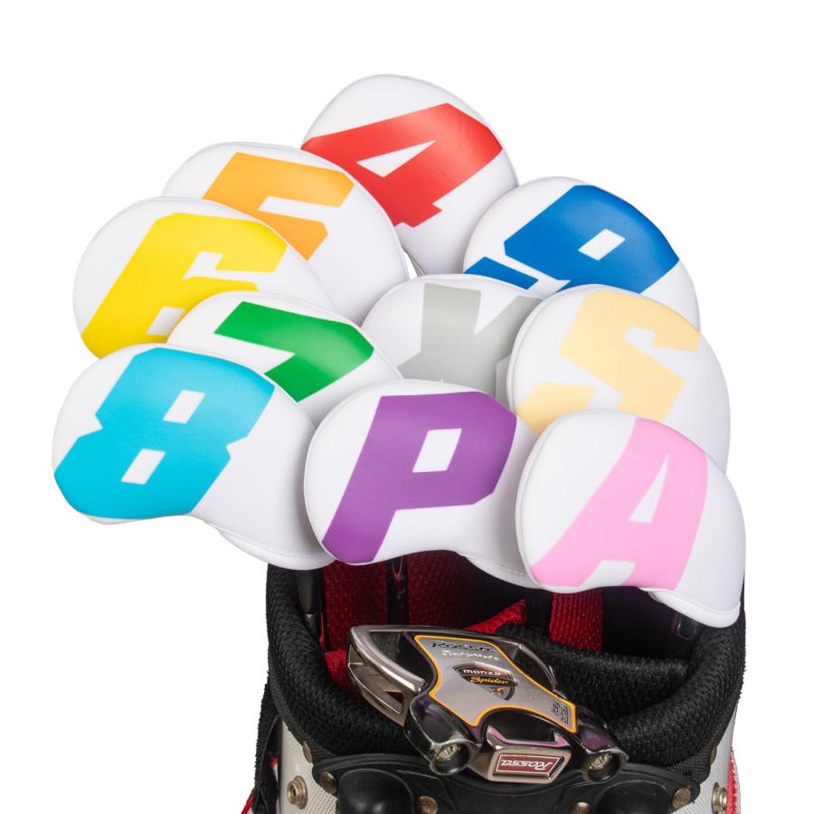 ゴルフアイアンカバー クラブヘッドカバー 10枚セット 4-9PASX ネオプレン製 伸縮性ある 大きい番号 白いベース＆カラフル番号 |  | 02