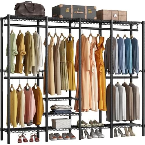 ワードローブ ハンガーラック 大容量 洋服ラック 頑丈 棚板高さ調節 ブラック 幅193×奥行40×高さ192cm | 