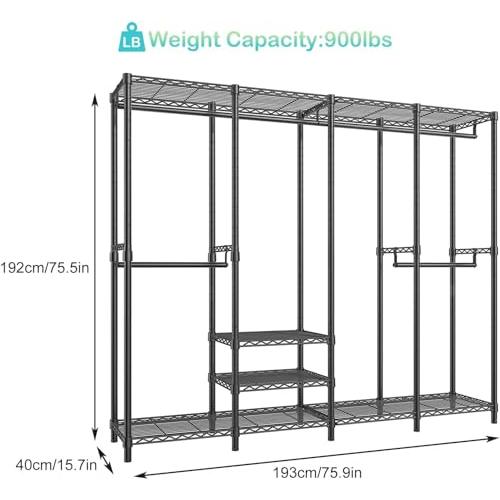 ワードローブ ハンガーラック 大容量 洋服ラック 頑丈 棚板高さ調節 ブラック 幅193×奥行40×高さ192cm |  | 01