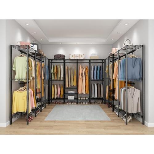 ワードローブ ハンガーラック 大容量 洋服ラック 頑丈 棚板高さ調節 ブラック 幅193×奥行40×高さ192cm |  | 07