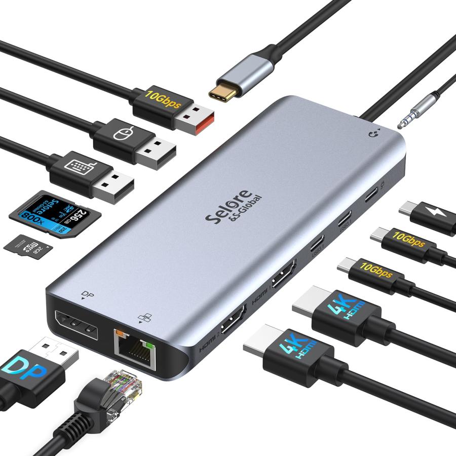Selore USB C ドッキングステーション 2/3画面出力 type-c usb