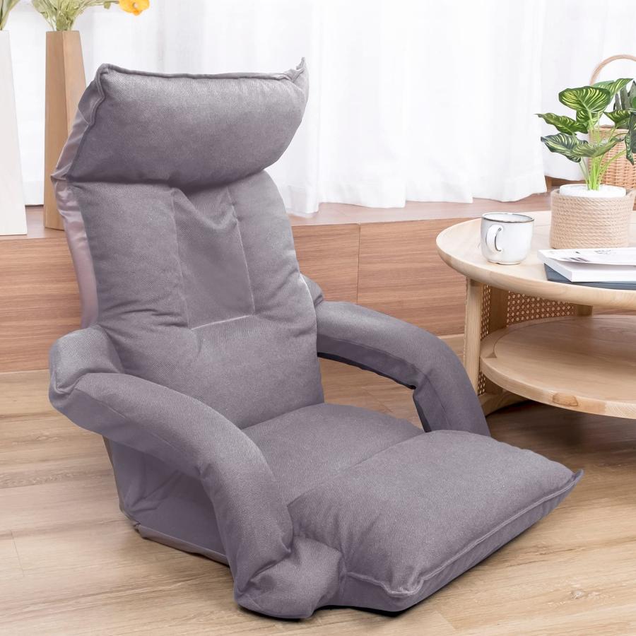 グレー 背もたれ付き座椅子 WAVV 座椅子 ひじ掛け付き ハイバック 低反発 背もたれ・頭部 14段階