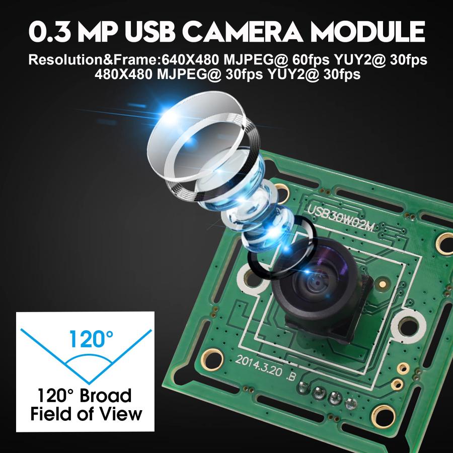 ELP USBカメラモジュール 480P 高速 60fps ミニ組み込みウェブカメラボード ミニM7レンズ付き 120度レンズ CMOS OV7 |  | 02