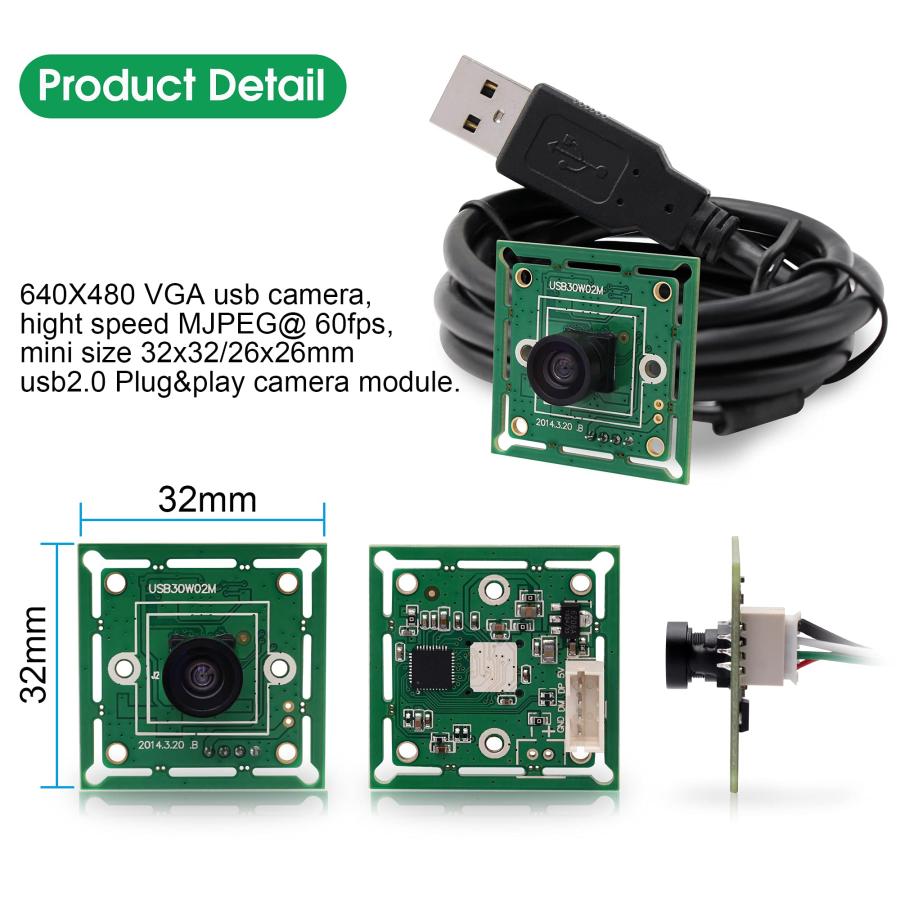 ELP USBカメラモジュール 480P 高速 60fps ミニ組み込みウェブカメラボード ミニM7レンズ付き 120度レンズ CMOS OV7 |  | 05