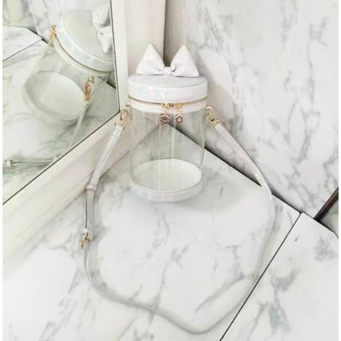 ジートリガーG triger 猫耳風リボン付きぬいバッグ ぬいポーチ 収納 見せバッグ ショルダーバッグ イベント クリア 透明 円筒 白 ホワ |  | 01