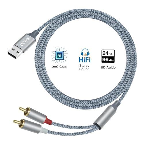 DCHAV USB A to 2RCA 変換 オーディオケーブル 1.2m Y型 分岐 赤/白 USB Type-A オーディオケーブル ナイロ |  | 02