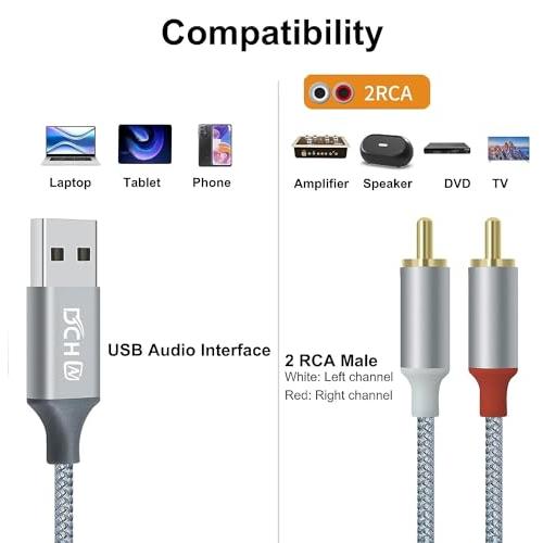 DCHAV USB A to 2RCA 変換 オーディオケーブル 1.2m Y型 分岐 赤/白 USB Type-A オーディオケーブル ナイロ |  | 03