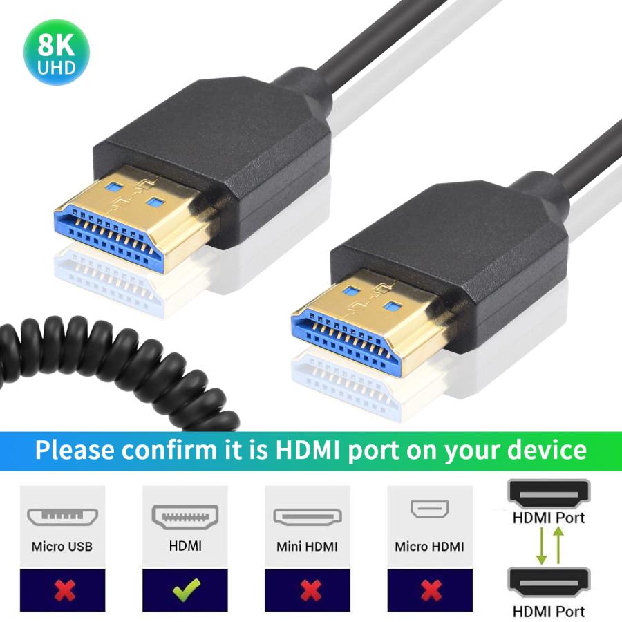 Duttek 8K HDMI 2.1 ケーブル、HDMIコイルケーブル、48Gbps HDMIケーブル短い、OD4.0mm 極薄HDMIオスオス |  | 02