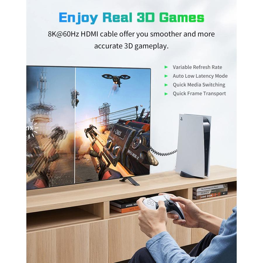 Duttek 8K HDMI 2.1 ケーブル、HDMIコイルケーブル、48Gbps HDMIケーブル短い、OD4.0mm 極薄HDMIオスオス |  | 05