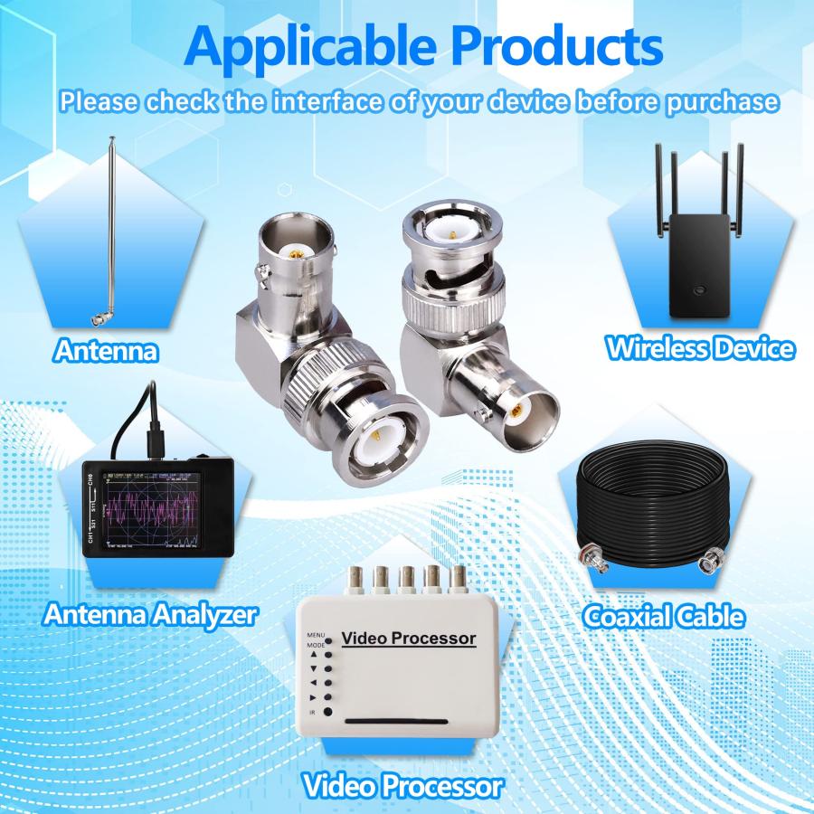 BNC RF同軸ケーブルアダプター 2個 、90度BNCオスからBNCメス同軸コネクター 直角BNC同軸アダプターケーブル ジェンダーチェンジャ |  | 02
