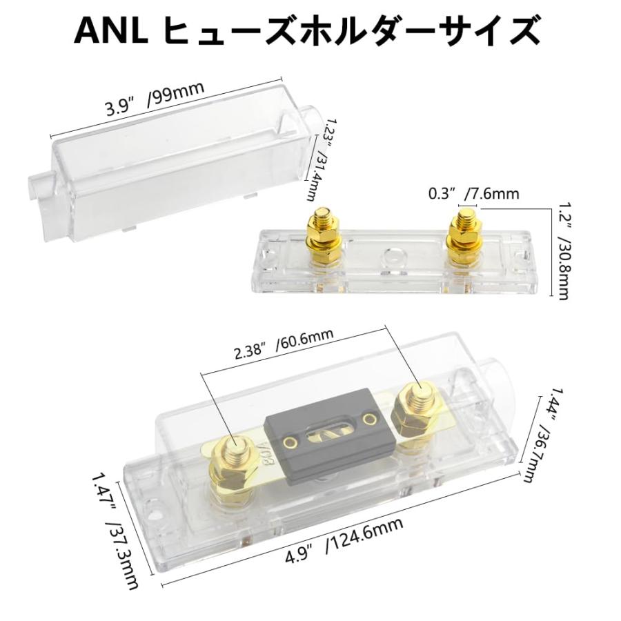 WMYCONGCONG 0/2/4ゲージ ヒューズブロックホルダー ANL用 80A ANLヒューズ付きカーオーディオアンプ用、金メッキ 80A |  | 01