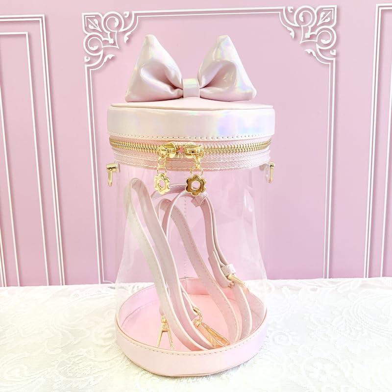 ジートリガーG triger 猫耳風リボン付きぬいバッグ ぬいポーチ 収納 見せバッグ ショルダーバッグ イベント クリア 透明 円筒 ピンク |  | 02