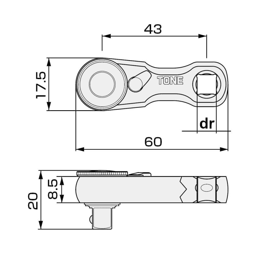 トネTONE スタビーラチェットハンドルホールドタイプ RH2HSS2 差込角6.35mm1/4 |  | 04