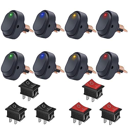 GTIWUNG 8個 12V 30A SPST 3ピン オン/オフ 4色（赤+黄+青+緑）ラウンドトグル LEDオンオフロッカースイッチ防水 3 |  | 02
