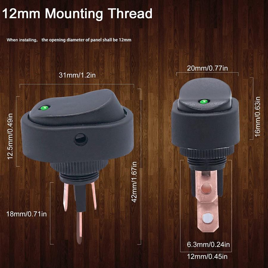 GTIWUNG 8個 12V 30A SPST 3ピン オン/オフ 4色（赤+黄+青+緑）ラウンドトグル LEDオンオフロッカースイッチ防水 3 |  | 03