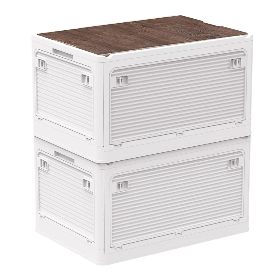 ISOJI 収納ボックス 折り畳み 全方向から取り出せる 木製の蓋付き