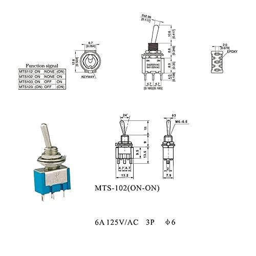 KKHMF 10個 AC 3A/250V 6A/125Vオン/オフMTS-102ミニ2ポジションラッチトグルスイッチ |  | 02