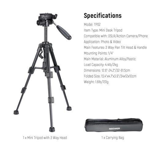 NEEWER BASIC ミニ三脚 卓上三脚 カメラ用 3ウェイパンチルト雲台/ハンドル/1/4ネジ付き自撮り棒 小型 ポータブル DSLRカメ |  | 08