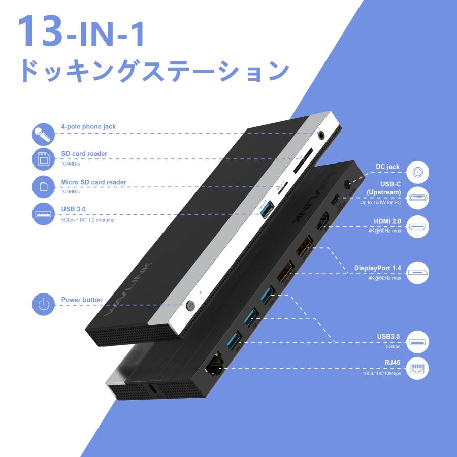 WAVLIVK 13-in-1 Dockドッキングステーションtype c／100W充電に対応/HDMI／DPポート／トリプルディスプレイ／イー |  | 01