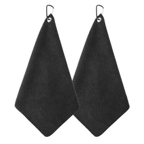 TerraShine ゴルフタオル 2枚セット ゴルフクラブタオル ゴルフボールクリーニングタオル ハンドタオル ゴルフグッズ カラビナクリップ | 