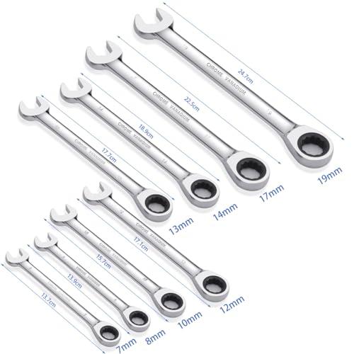 ラチェットレンチ 8本組 コンビネーションレンチセット 両用ヘッド スパナ ラチェットコンビセット CRV製 車メンテナンス 組み立て 車載工具 |  | 01