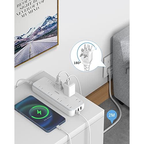 延長コード 2m 電源タップ usb付き テーブルタップ 8個AC口 3USBポート