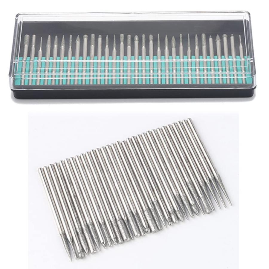 30本入り超硬バー ミニルータービット 研磨ビット ロータリーヤスリ ペンルーター 研磨針 ダイヤモンド研削棒 電動ドリルセット 切削 研磨 種 | 