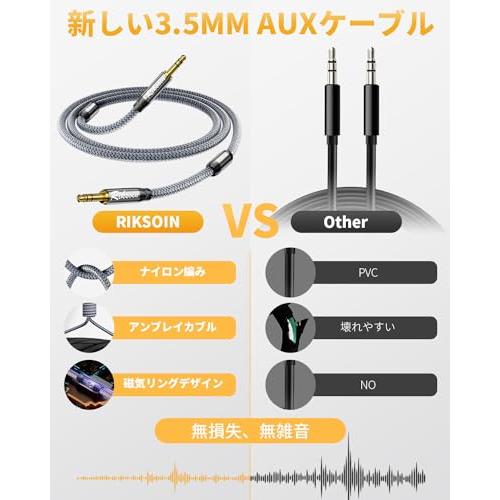 RIKSOINオーディオケーブル、3.5mm auxケーブル技術革新・磁気リングノイズの低減オスステレオミニプラグ 高耐久性ナイロン編組 24K |  | 04