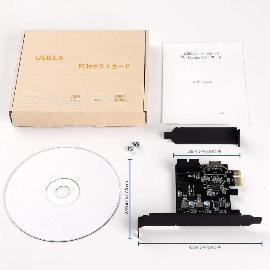 PCIe x1 から 19 ピン USB 3.0 ヘッダーおよびタイプ E A キー カード、USB フロント パネル アダプター、1 つのフロ |  | 06