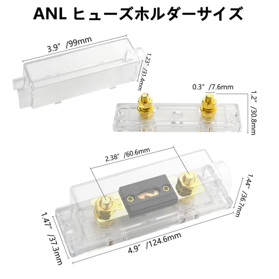 WMYCONGCONG 車 100A ANLヒューズ付きANLヒューズホルダー 0/2/4ゲージ 自動車 バイク カーオーディオアンプ用、金メッ |  | 01