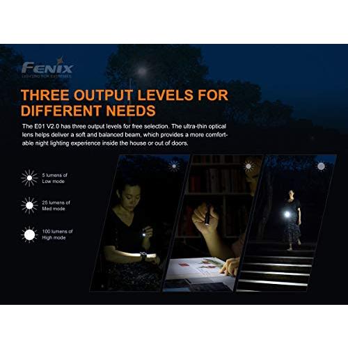 Fenix E01 V2.0 キーチェーンライト 最大100ルーメン 単4電池駆動 ポリカーボネート製 IP68防水 超軽量 小型 ブラック |  | 01