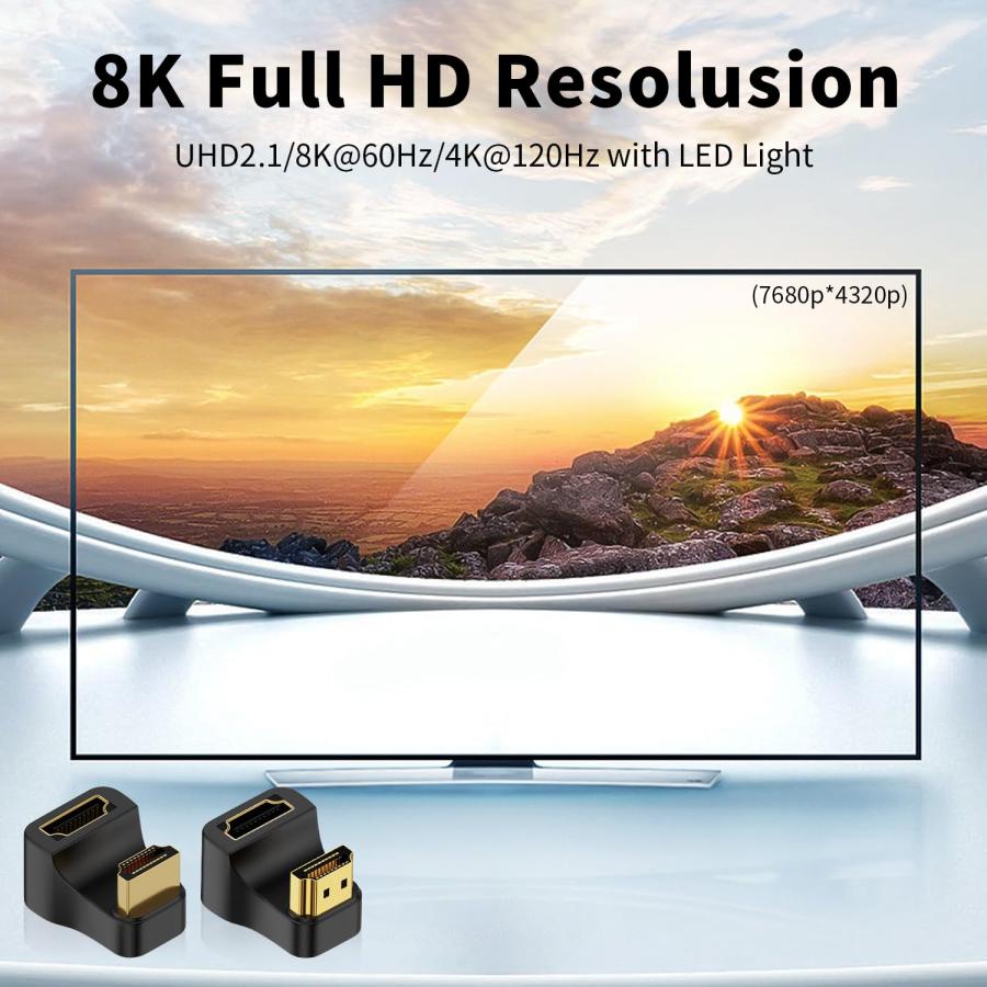 Duttek 8K HDMI U字アダプター、48Gbps HDMI 2.1 U型アダプター、180度HDMIオスメスアダプター、LEDインジケ |  | 04