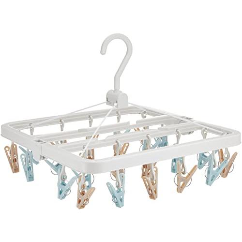 東和産業 洗濯 ハンガー 物干し ラテリア 小物干しハンガー 24ピンチ ホワイト ラテカラー くすみカラー 可愛い 洗濯バサミを交換できる 外 | 