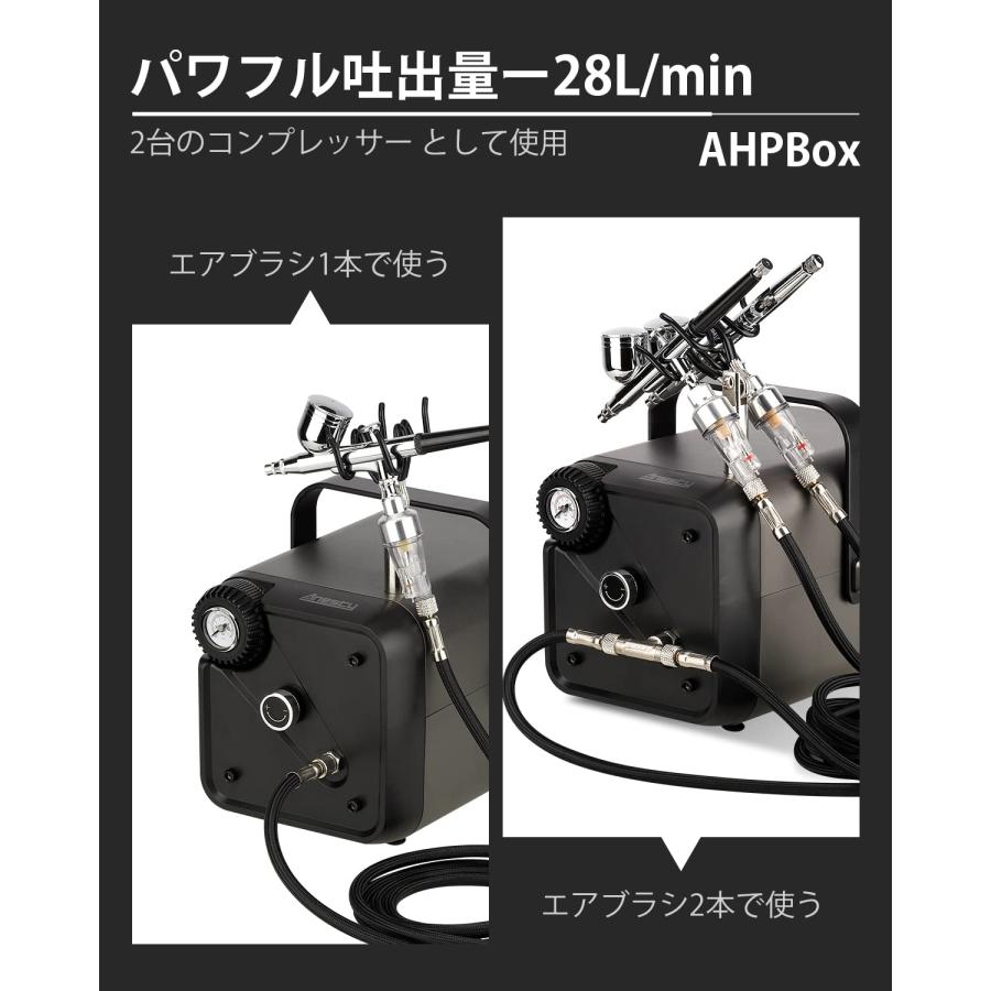 Anesty AHPBox 2in1 エアブラシ コンプレッサー 素早い色着替え コンプレッサー エアブラシ用 2本エアブラシ接続可能 ノズル口 |  | 05