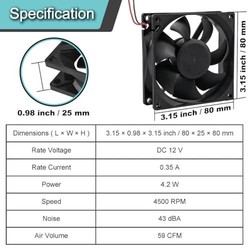 JYUDAUFU 2個 8025 80mm × 25mm DC 12V 4500RPM ブラシレス冷却ファン ダストフィルターネット、USB-D |  | 01