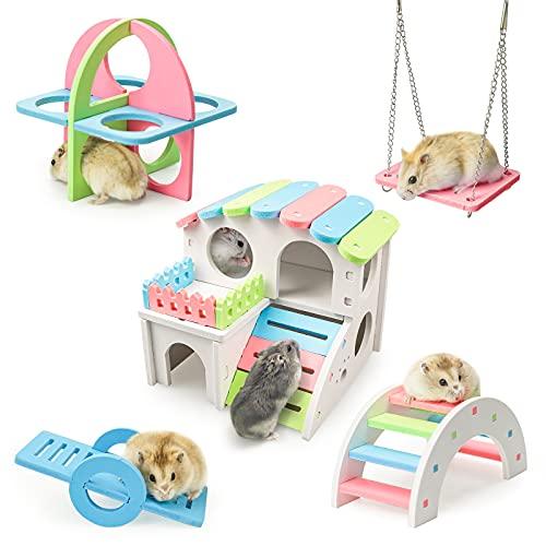 5点セット ハムスター ハウス ハムスター ケージ 小動物用 おもちゃ 面白い 玩具 レインボーブリッジ ブランコとPVCシーソー ペットスポー | 