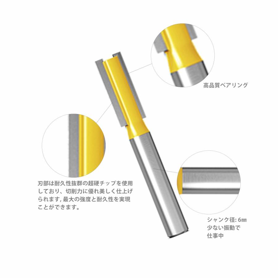 CSOOM 6本組 トリマービットセット 超硬ルータービット 軸径6mm き 飾り面加工 木工トリマービット 6本 ストレートビット |  | 02