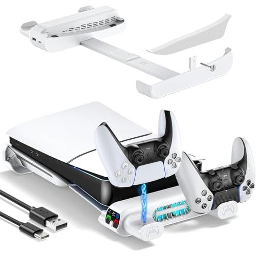 PS5 Pro/新型 PS5 Slim対応PS5 横置きスタンド 3段階風速調整冷却 PS5 Silm コントローラー 充電スタンド 放熱改善 | 
