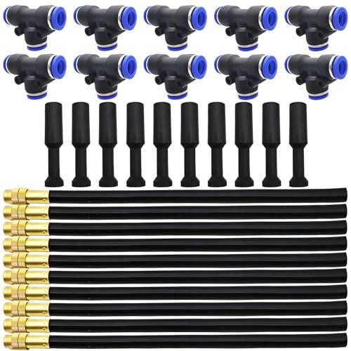 灌漑スプレーノズル、Dujelixa 10個ミストノズルユニバーサル調整20cm、霧システム、10個Tタイプコネクタ + 10個灌漑用のチョーク | 