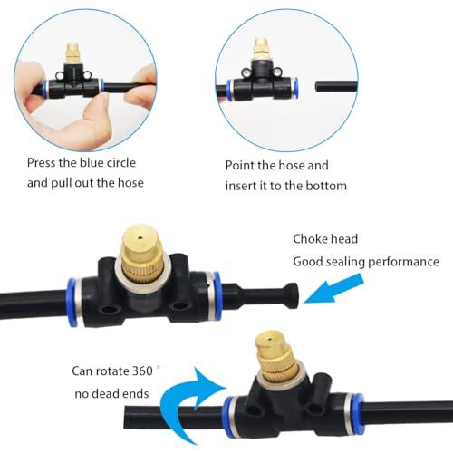灌漑スプレーノズル、Dujelixa 10個ミストノズルユニバーサル調整20cm、霧システム、10個Tタイプコネクタ + 10個灌漑用のチョーク |  | 02
