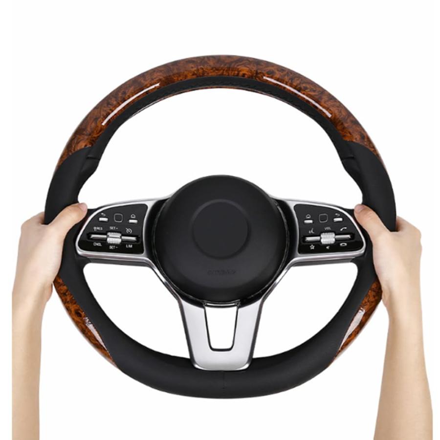 TATACLEA 車の ハンドルカバー 木目調 極薄カーボンファイバー