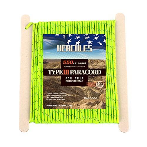 HERCULES パラコード 反射 タープ ロープ テント用ロープ ガイドロープ パラシュートコード 耐荷重250kg 7芯 反射蛍光緑 30m | 