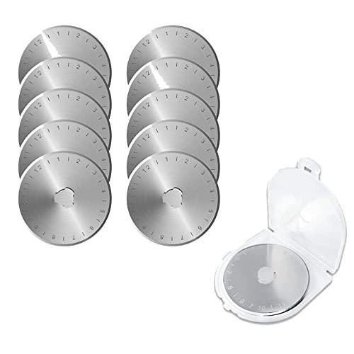 DFsucces ロータリー カッター替刃 直径45mmの円形刃 マルカッター円形ブレード 目盛りつく 円形刃 収納ケース付き 10枚セット | 