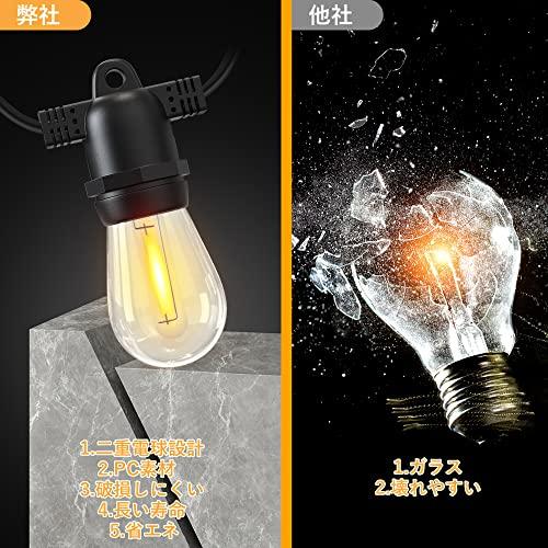 Benature ストリングライト 屋外 防雨型 延長コード スイッチ付き 14.8m LED電球 16個 電球色相当 PC素材 破損しにくい |  | 03