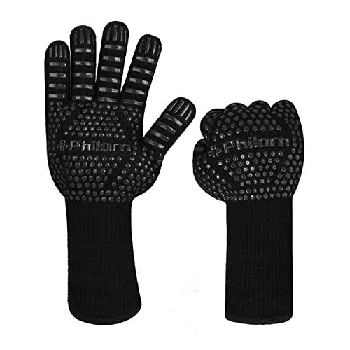 PHILORN 鍋つかみ 耐熱ミトン 5本指 耐熱 グローブ 手袋 バーベキューグローブ クッキンググローブ 最高耐熱温度800℃ 滑り止め 左 | 
